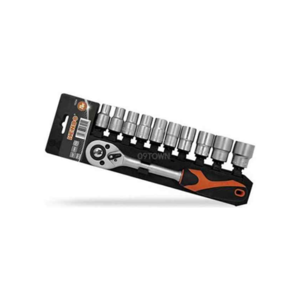 JUEGO RATCHET Y COPAS 1/2, 11 PCS, 10 - 24 mm, KENDO 16204